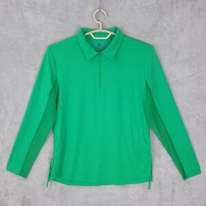 IBKUL Golf Tennis Top Shirt Womens XL Green Long Sleeve 1/4 Zip UPF 50 Rushed